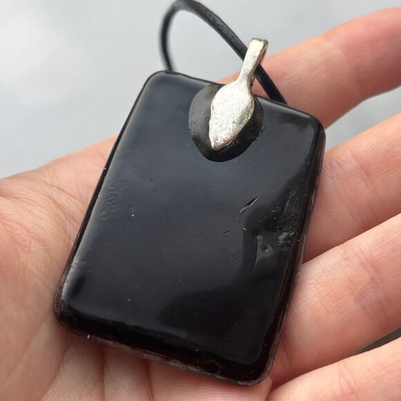 Vintage Dichroic Fused Glass Pendant Necklace Black Cord Adjustable Length - Picture 3 of 6